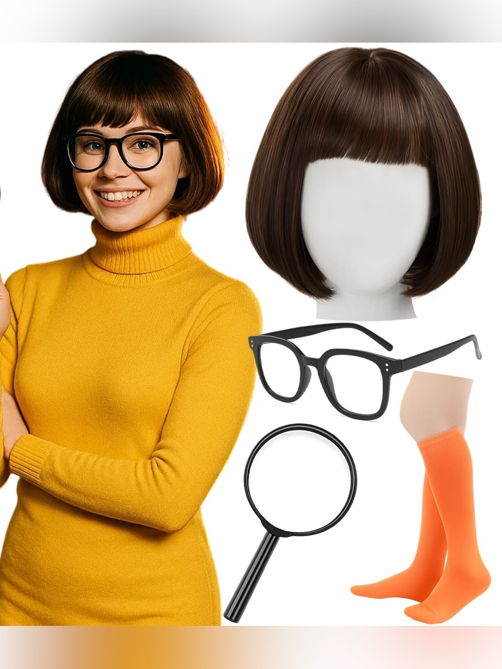 Velma Scooby Doo Wig and Accessories Halloween Cosplay Adult Size